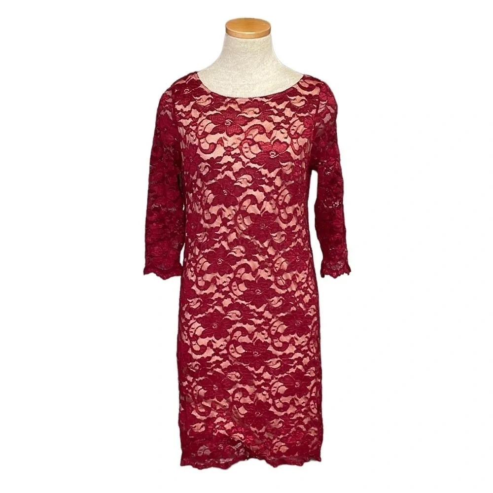 ALEXIA ADMOR Dress Burgundy Red Lace Knee Length Cocktail Size Small